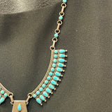 Classic Zuni Needlepoint Design Necklace, Sterling Silver with Turquoise, vintage  (JF215)