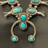 Authentic Navajo Squash Blossom Necklace with Turquoise Stones, vintage   (JF1)