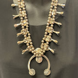 Authentic Navajo Squash Blossom Necklace with Turquoise Stones, vintage   (JF1)