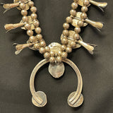 Authentic Navajo Squash Blossom Necklace with Turquoise Stones, vintage   (JF1)