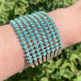 Vintage 8 ROW Zuni Petitpoint Cuff Bracelet with blue/greenTurquoise and Sterling Silver (JF124)