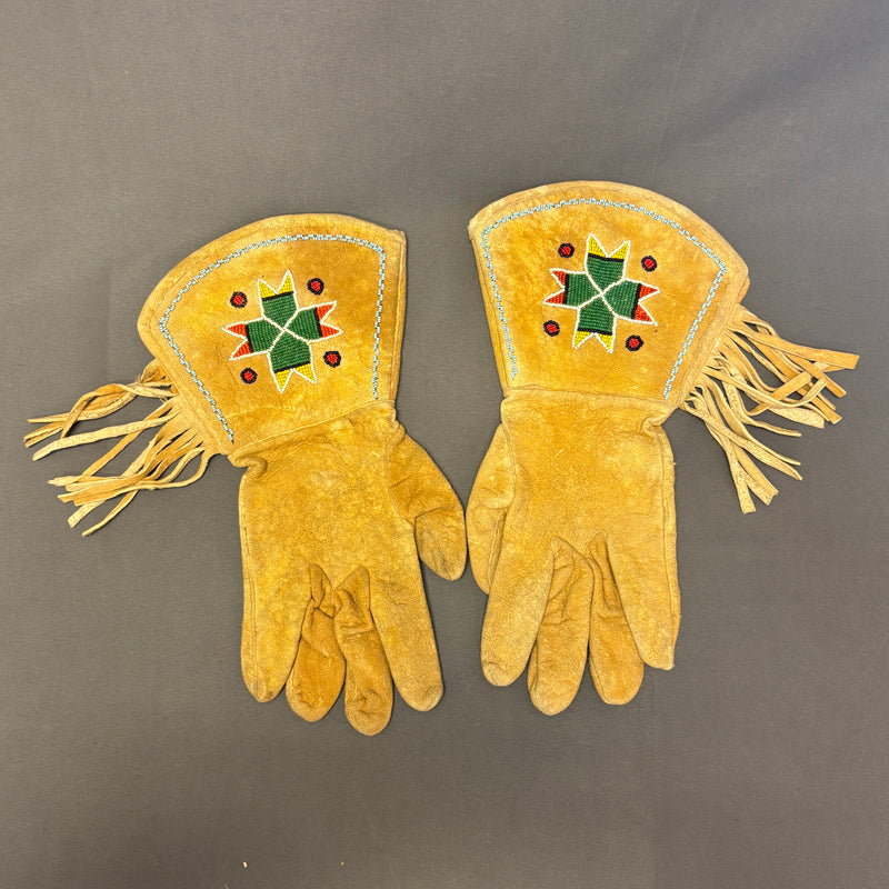 Vintage Plateau Beaded Leather Gauntlets, Authentic Native American - mid 1900s (GM637)