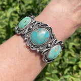 Authentic Navajo Three Stone Bracelet with Natural Turquoise, vintage   (JF23)