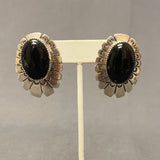 Abraham Begay, Navajo Large Onyx post Earrings in Stamped Sterling Silver (JF249)