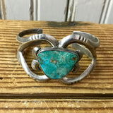 Vintage Navajo Sandcast Bracelet with Turquoise Stone  (DV16)