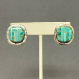 Jerry N. Platero, Navajo Authentic Sterling Silver and Turquoise Channel Inlay Earrings  (JF244)