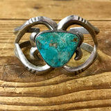 Vintage Navajo Sandcast Bracelet with Turquoise Stone  (DV16)