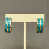Genuine Zuni double row Channel Inlay Sterling Silver and Turquoise Hoop Earrings (JF238)