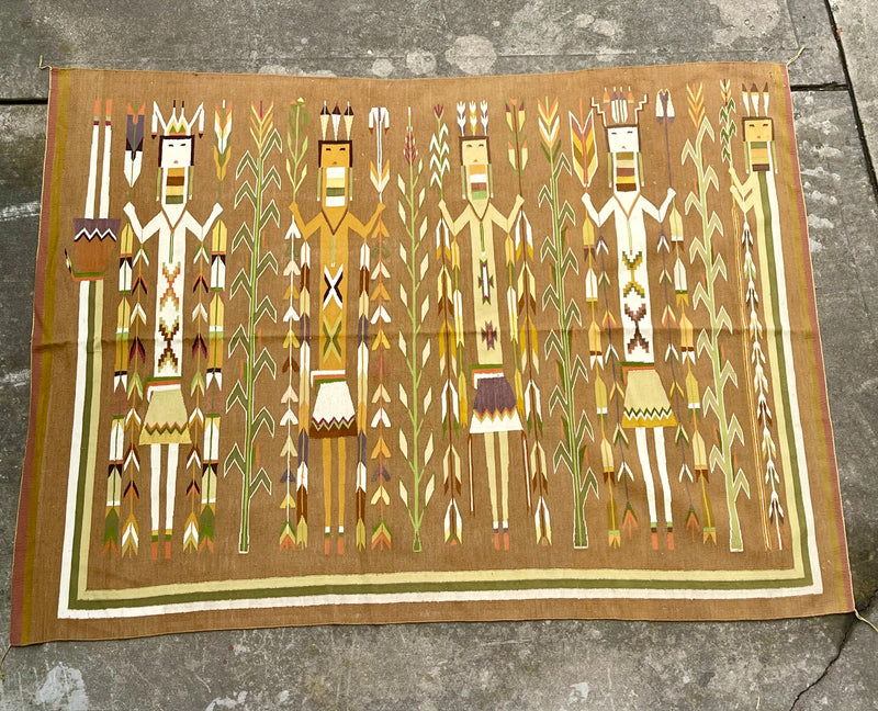 Extra LG Navajo Yei rug weaving, authentic handwoven Native American (GM355)