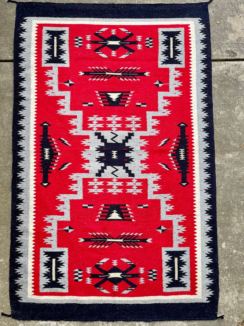 Navajo Rug Weaving with Storm Pattern, authentic Native American, handwoven  (RS64)