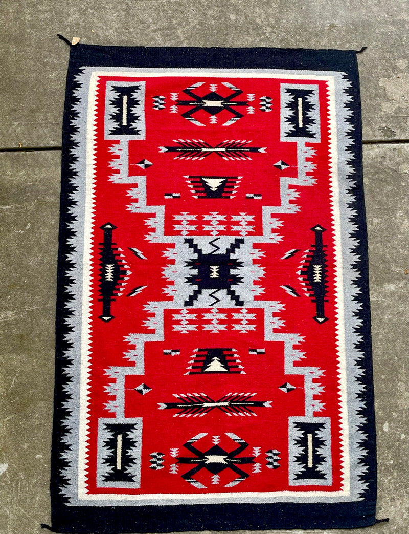 Navajo Rug Weaving with Storm Pattern, authentic Native American, handwoven  (RS64)
