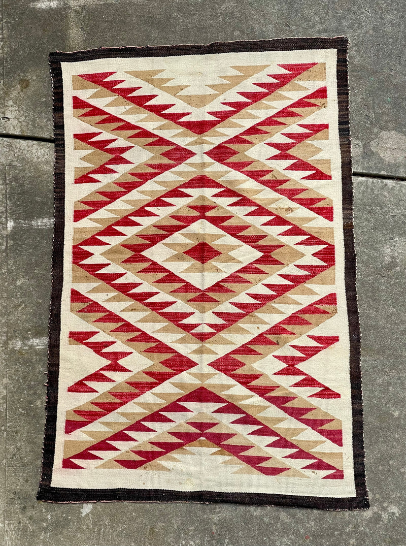Antique Navajo Rug Weaving in Eyedazzler Style, authentic Native American, handwoven (GM372)