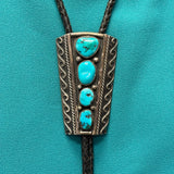 Vintage Navajo Turquoise and Sterling Silver Bolo Tie, authentic Native American (JF103)