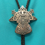 Manuel and Karen Hoyungwa Sterling Silver Hopi Overlay Bolo Tie with Butterfly Maiden, vintage authentic Native American  (JF106)