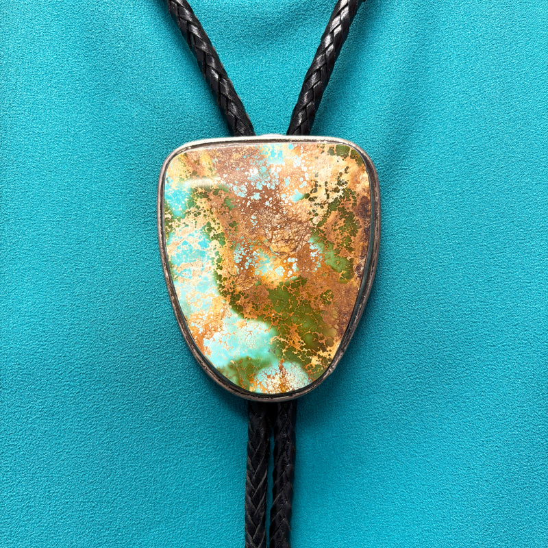 Juan Guerro, Navajo Large Turquoise and Sterling Silver Bolo Tie, vintage Native American   (JF114)