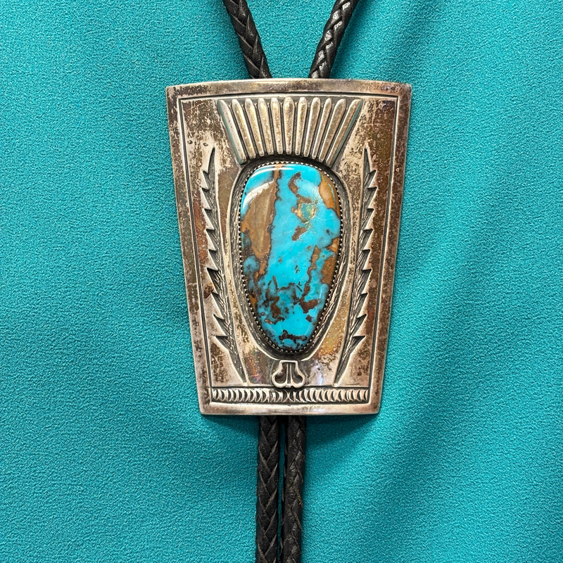 Vintage Navajo Turquoise and Sterling Silver Bolo Tie, authentic Native American   (JF115)