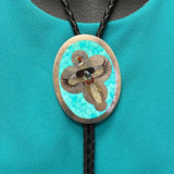 Albert and Dolly Banteah Zuni Mosaic Flush Inlay Oval Pheasant Design Bolo Tie, vintage  (JF120)