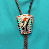 Dennis and Nancy Edaakie, Zuni Inlay Bolo Tie with Woodpecker Design, vintage Native American   (JF121)