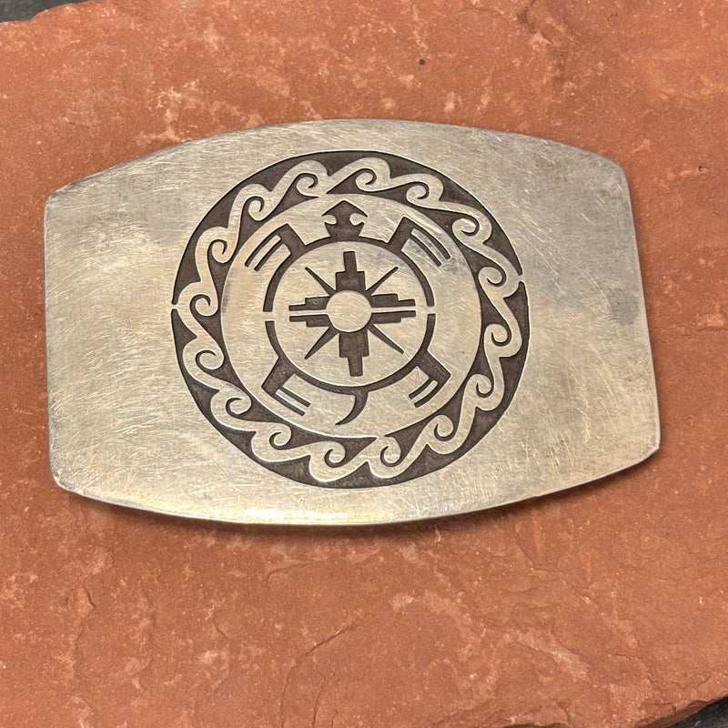 Hopi Silver Overlay Belt Buckle with Turtle Design - authentic Hopi signed (JF131)