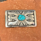 Tommy Singer Vintage Navajo Turquoise and Sterling Silver Belt Buckle, authentic Native American   (JF133)