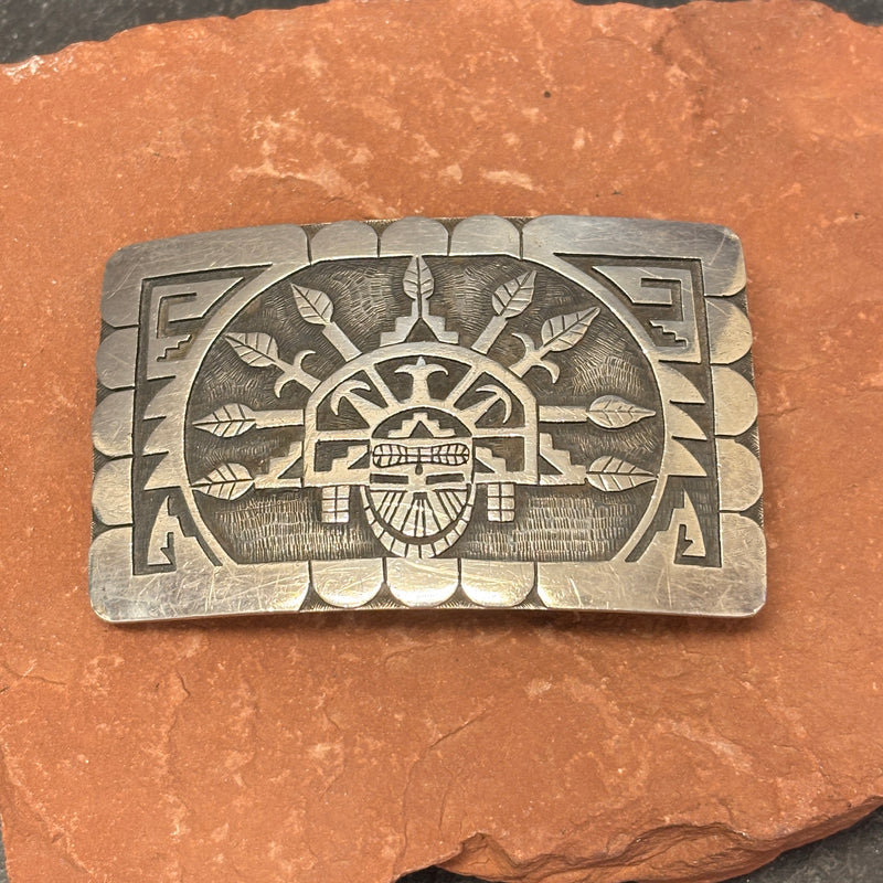 Hopi Silver Overlay Belt Buckle with Butterfly Maiden Design - signed - authentic Hopi jewelry  (JF134)