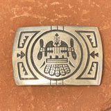 Benjamin Mansfield Hopi Silver Overlay Belt Buckle with Snow Maiden Design  (JF135)