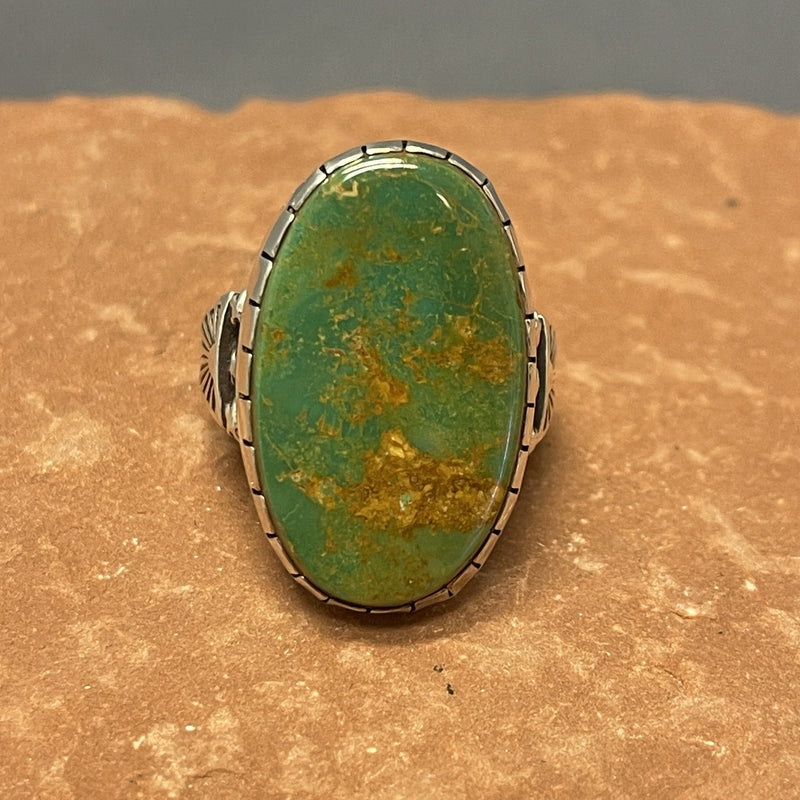 Large Navajo Green Turquoise and Sterling Silver Ring, vintage by Albert Jake - size 9.5  (JF146)