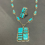 Alvina Quam, Zuni Necklace and Ring Set with Turquoise Stones in Sterling Silver, vintage  (JF152)
