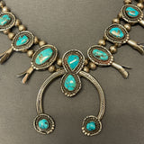 Authentic Navajo Squash Blossom Necklace with Turquoise Stones, vintage   (JF1)