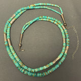 Authentic Santo Domingo Turquoise Beaded Necklace with Stamped Sterling Silver Beads   (JF202)