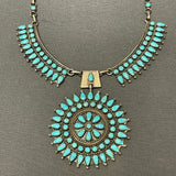 Classic Zuni Needlepoint Design Necklace, Sterling Silver with Turquoise, vintage  (JF215)