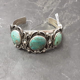 Authentic Navajo Three Stone Bracelet with Natural Turquoise, vintage   (JF23)