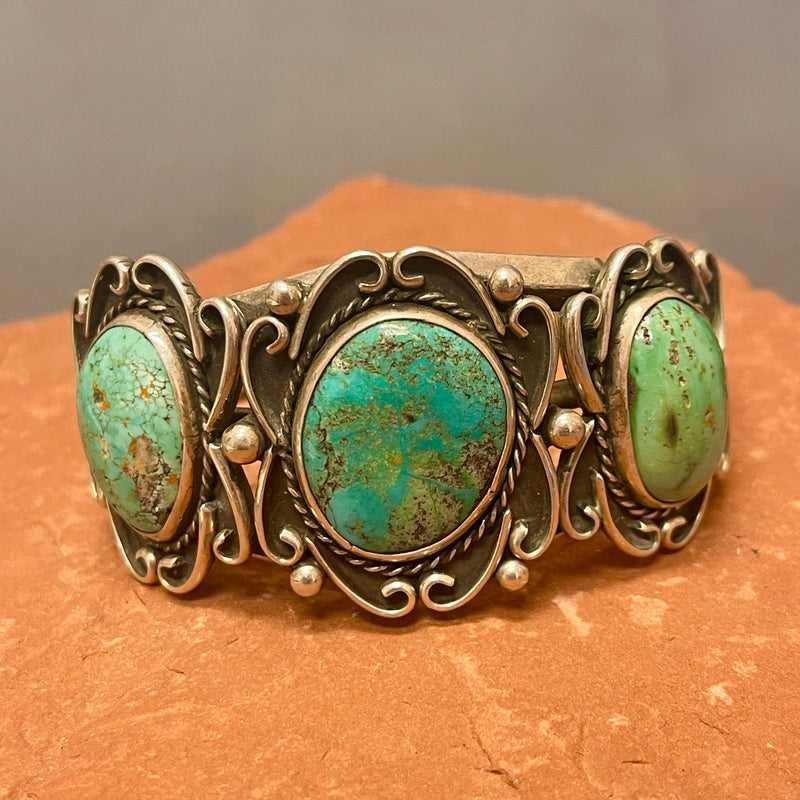Authentic Navajo Three Stone Bracelet with Natural Turquoise, vintage   (JF23)