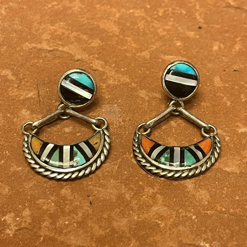 Taft Weebothee, Zuni Inlay Multicolored Post Dangle Earrings  (JF241)
