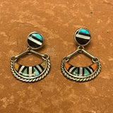 Taft Weebothee, Zuni Inlay Multicolored Post Dangle Earrings  (JF241)