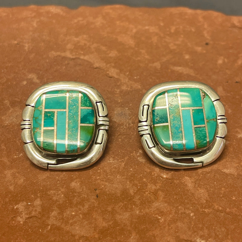 Jerry N. Platero, Navajo Authentic Sterling Silver and Turquoise Channel Inlay Earrings  (JF244)