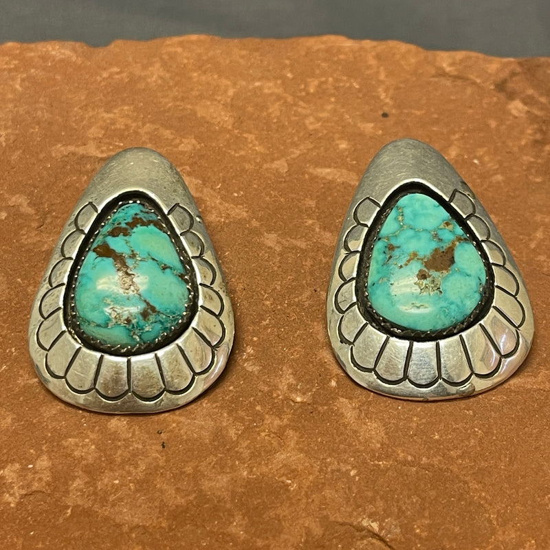Tommy Jackson, Navajo Stamped Shadowbox post Earrings with Turquoise, vintage   (JF246)