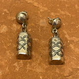 Sterling Silver Stamped Bead Dangle Earrings, Navajo, Genuine Native American Jewelry   (JF248)