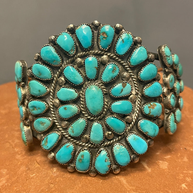Vintage Navajo Cluster Design Bracelet with Natural Turquoise. Authentic Navajo bracelet    (JF25)