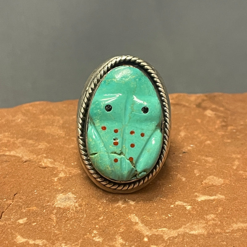 Vintage Zuni Turquoise Frog Fetish Ring, vintage Native American - size 10.5  (JF26)