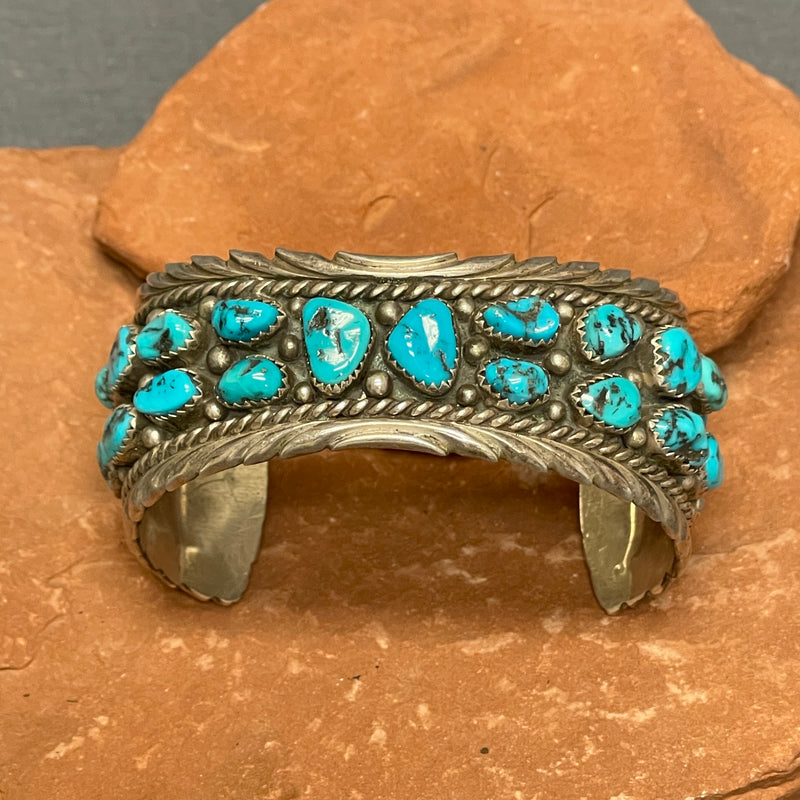 WJ Musket Vintage Navajo Sterling Silver Cuff with Turquoise Nuggets   (JF270)