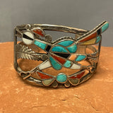 Zuni Inlay Roadrunner Design Bolo Tie with Matching Fancy Tips, vintage Native American   (JF55)