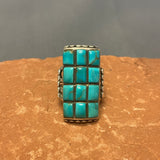Navajo Cobblestone Inlay Sterling Silver and Turquoise Ring, Authentic Native American, vintage  - size 9.5   (JF29)
