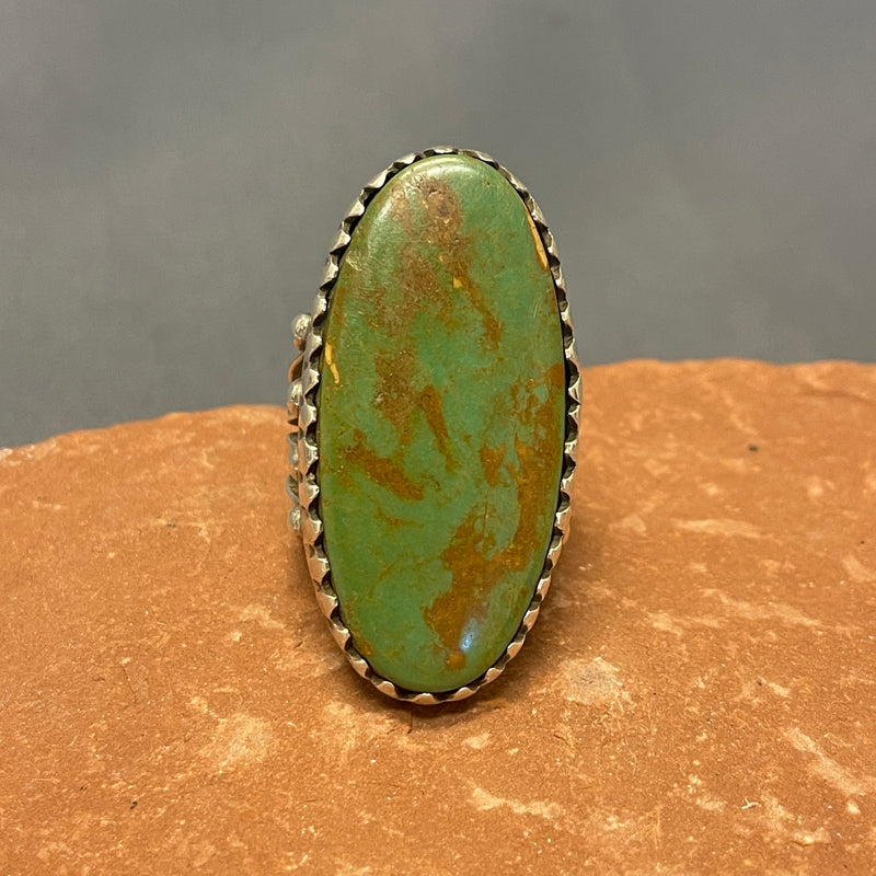 Large Navajo Green Turquoise and Sterling Silver Ring, vintage - size 10  (JF39)