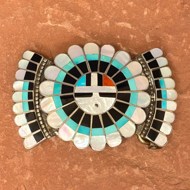 J.D. Massie Vintage Zuni Inlay Belt Buckle with Sunface Design - authentic Zuni inlay  (JF45)