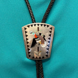 Dennis and Nancy Edaakie, Zuni Inlay Bolo Tie with Mallard Duck Design, vintage Native American   (JF56)