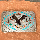 Zuni Inlay Bolo Tie with Bald Eagle Design, vintage Native American   (JF53)