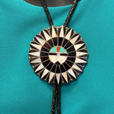 Zuni Inlay Sunface Bolo Tie with Matching Fancy Tips
