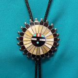 Zuni Inlay Sunface Bolo Tie with Matching Fancy Tips