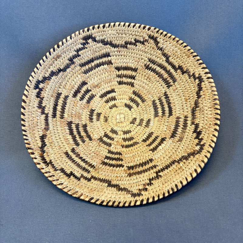 Vintage Papago Small Flat Coiled Basket with Star Pattern, authentic Native American (JFB22)